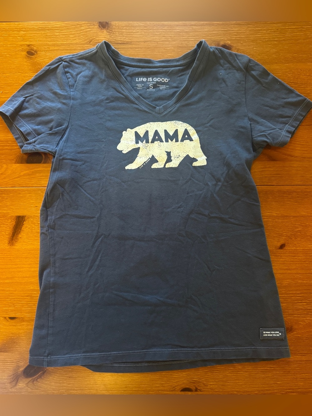 Life is Good "Mama Bear" Crusher V-Neck Tee - Slate Blue, Women’s Size S